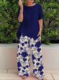 Wide Leg Pant Two Piece Set Women Fashion Short Sleeve Shirt and Pant