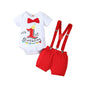 MiniFox Baby Boys Birthday Outfit For One Years Number"1“ Bodysuit and Y-back Suspender Shorts 1 Year Birthday Cake Smash Sets