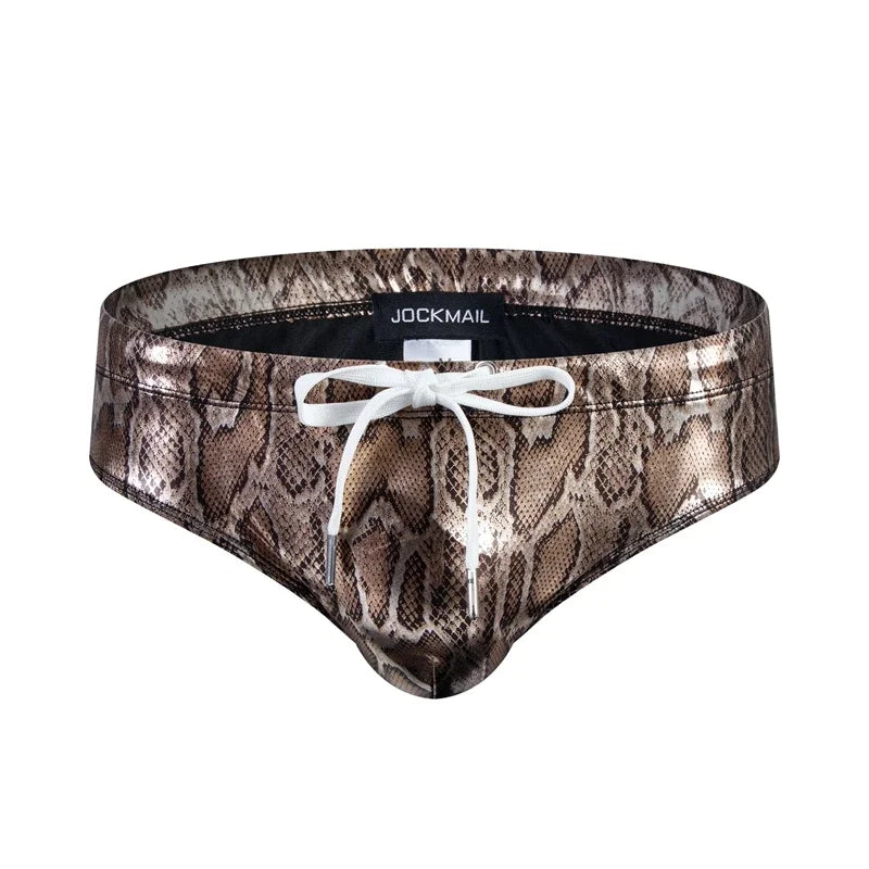Push Up Padded Swimwear Men Swimsuit Shorts Mens Bikini Briefs Summer Trunk Swim Suit Sunga Slip Beach Shorts Snakeskin Print
