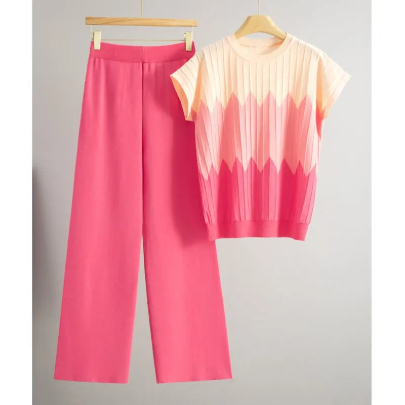 Casual Gradient Summer Knit Pants Sets Women Loungewear 2 Piece Women