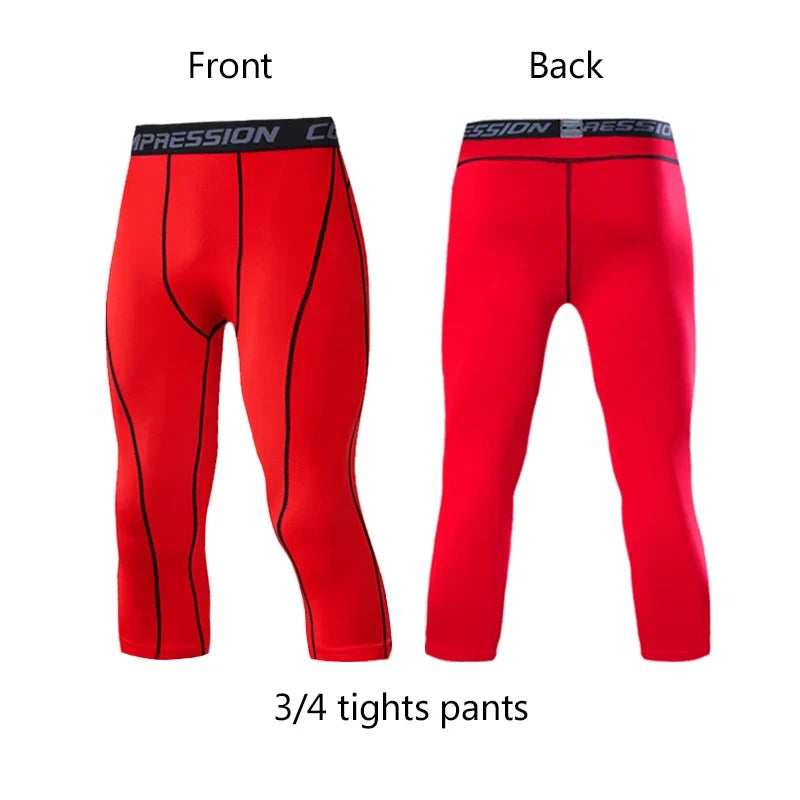 Men's Sports 3/4 Cropped Pants Gym Running Leggings Male Joggings Elastic Compressions Sweatpant Football Basketball Trousers