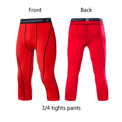 Men's Sports 3/4 Cropped Pants Gym Running Leggings Male Joggings Elastic Compressions Sweatpant Football Basketball Trousers