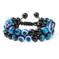 Men Triple Protection Stone Bead Bracelet Double Layers Tiger Eye Hematite Obsidian Rope Wrap Bracelet Handmade Jewelry Gift