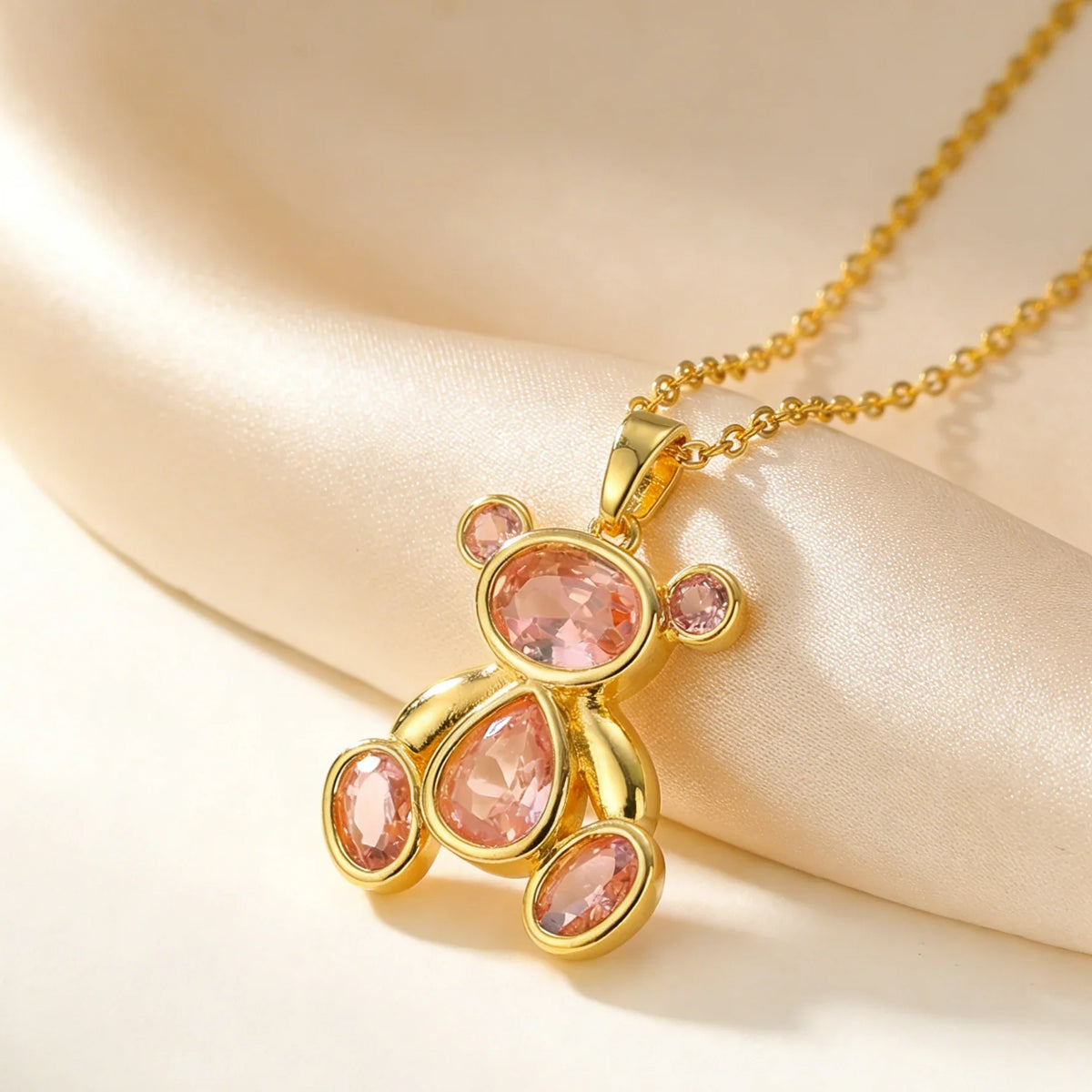 Delicate Cute Pink Zircon Bear Pendant Necklace for Women Girl, Stylish Animal Necklace, Exquisite Luxury Jewelry Accessories