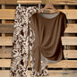 New Casual Printed Two Piece Set for Women O Neck Short Sleeve Ruffled Tops T-Shirt + Loose Wide Leg Pants Suits Summer 2026
