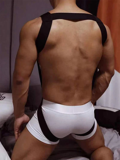 CLEVER-MENMODE Sexy Lingerie Men's Harness Chest Bodysuit Hollow Out Bondage Elastic Penis Ring Hole Erotic Costume