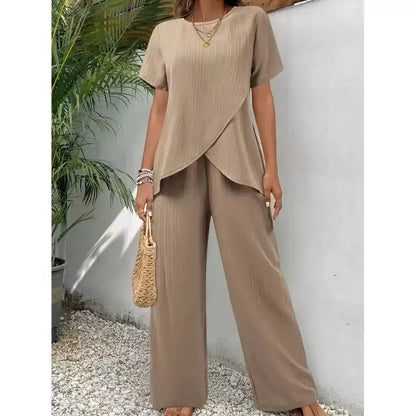 2 Pieces Women Sets Summer Short-Sleeved Irregular Round-Neck Loose