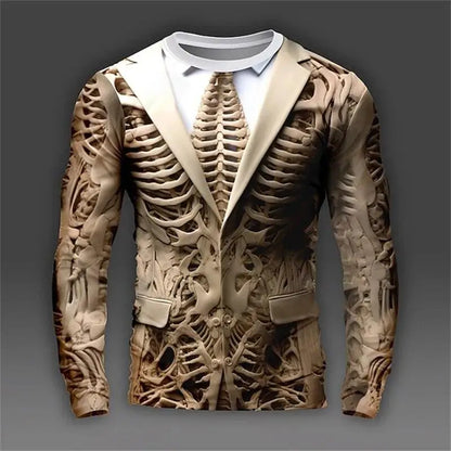 2024 new men's long-sleeved t-shirt 3d printing fake suit printing men's autumn tops casual round neck t-shirt fake two pieces