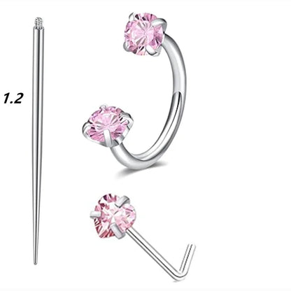 6/2pcs Horseshoe Nose Rings with L-Shape Nose Stud, Stainless Steel
