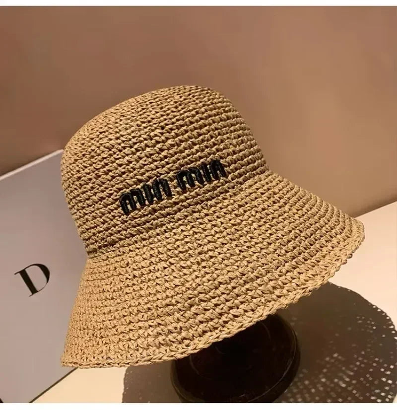 2025 Letter Sun Hat for Women Straw Beach Hats Women Large Wide Brim  Foldable Hat  Fashion Designer Outdoor Korean Bucket Hat