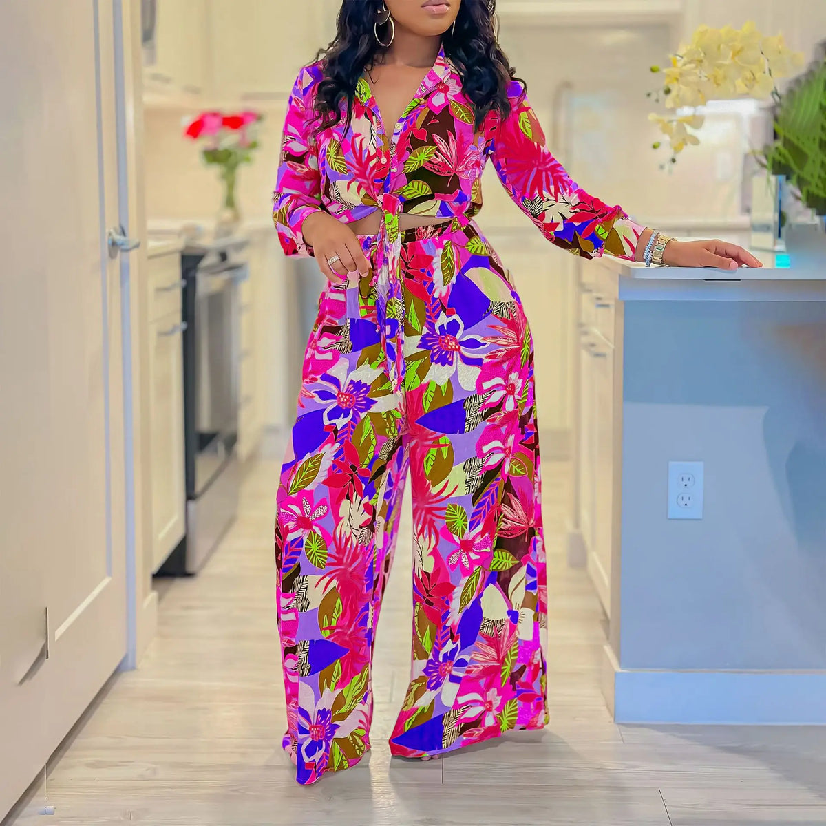 Spring Summer New Long Sleeved Printed Suit for Women Fashion Lapel