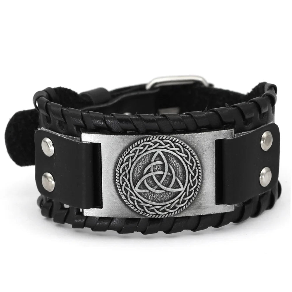 Trendy Viking Bracelet Nordic Rune Compass God Bird Charm Men's Bracelet New Fashion Leather Woven Jewelry Accessorie Party Gift