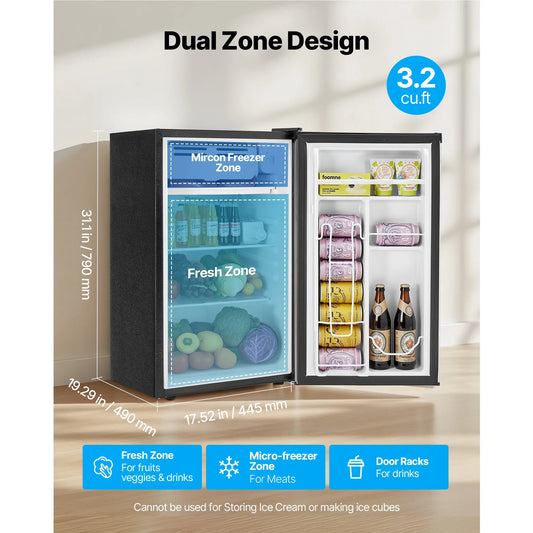 SucceBuy Mini Fridge Single Door Compact Refrigerator Adjustable Temperature Energy Efficient Small Refrigerator for BedroomDorm