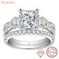 Newshe 2 Pcs Wedding Ring Set 925 Sterling Silver Moissanite Certified Princess Pear Cut Engagement Rings for Women Fine Jewelry