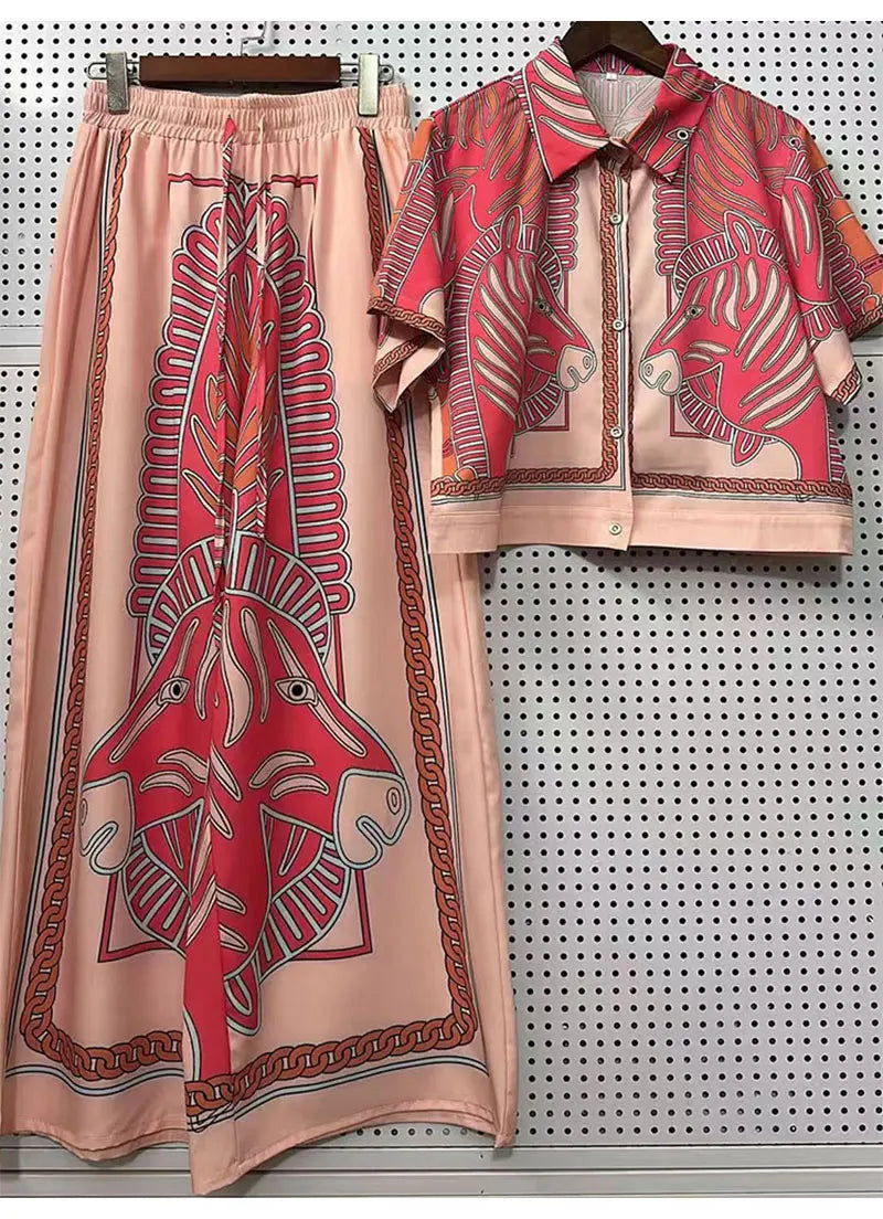 Summer New Fashion Women's Print Suit Lapel Short Sleeve Short Waist