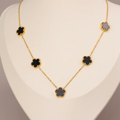 14K Gold Plated Stainless Steel Necklace Woman Five Leaf Petals Double