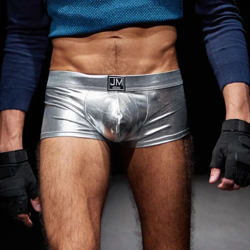 Sexy Men's Faux Black Leather Panties Gay Underwear Man Boxer Briefs Trunks Boxer Shorts and Underpants Boxers