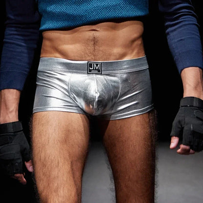 Sexy Men's Faux Black Leather Panties Gay Underwear Man Boxer Briefs Trunks Boxer Shorts and Underpants Boxers