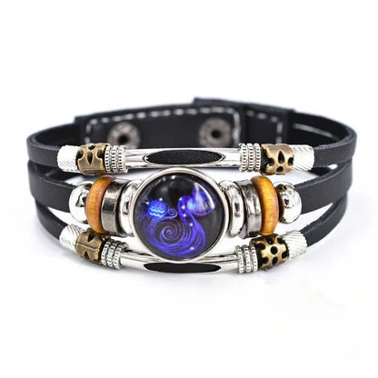 Twelve Constellations Luminous Leather Bracelet Retro Multi-layer Beaded Leather Bracelet Jewelry Gifts for Men Women Couples