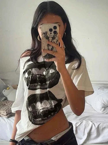 Women’s Streetwear Mouth Print Loose T-Shirt