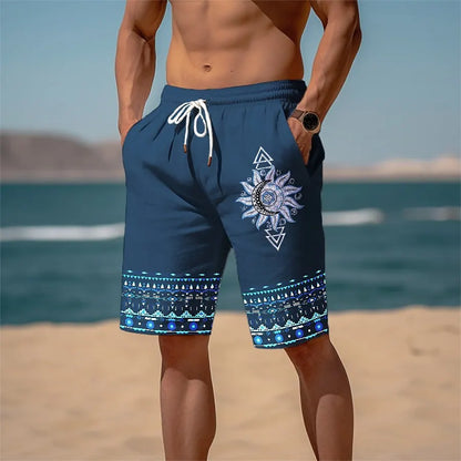 3D ethnic print men's casual shorts Tropical summer retro style fashion shorts, quick-drying and comfortable close-fitting