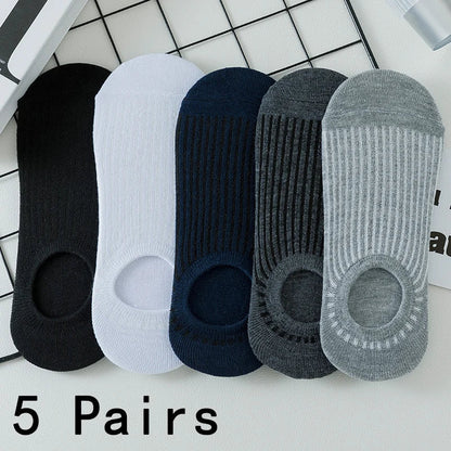 5pairs Men's Fashion Sports Socks, Striped Cotton Sweat Absorption Breathable Comfortable Ankle Socks