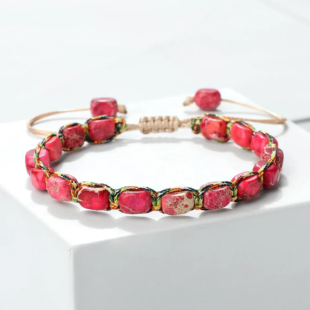 Bohemian Imperial Stone Beaded Bracelet Handmade  Braided String Bangles Friendship Jewelry Gift Vintage Design Strand Bracelets
