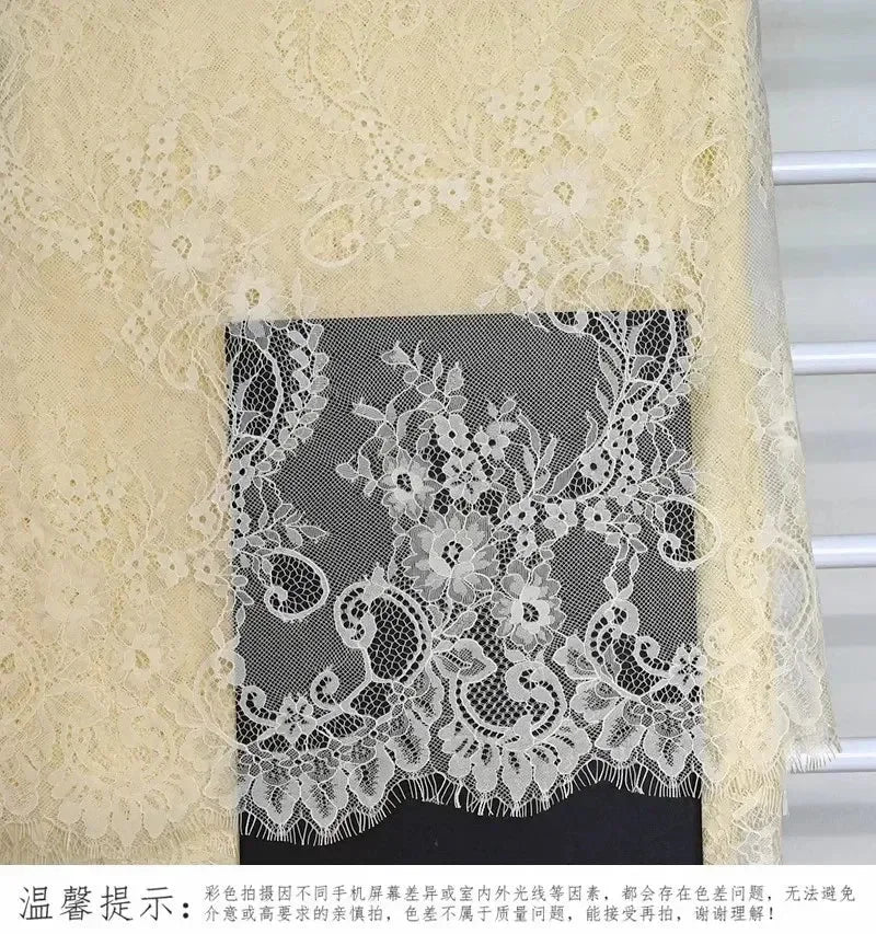 3Meters/lot Off White French Chantilly Lace Fabric , Eyelash Embroidery Lace Craft Bridal Veil Lace Accessory 150cm Width