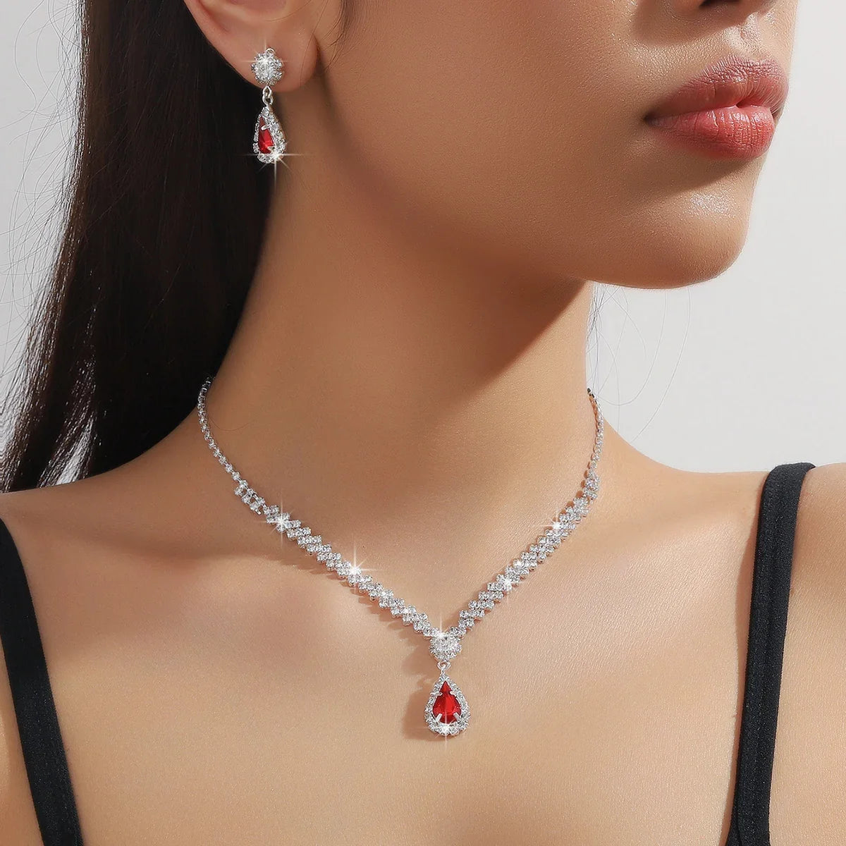 3 Pieces Of Fashionable Women's Water Drop Necklaces And Earrings Set For Wedding Season, Banquet And Party Accessories-2910