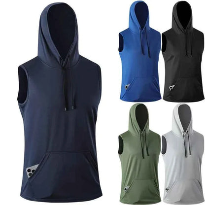 Men's Quick-Dry Gym Hoodie T-Shirt Black
