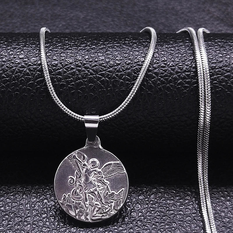 SAINT MICHAEL PROTECT US Archangel Stainless Steel Necklaces Chain Men/Women Gold Color Choker Necklace Jewelry Joyas NHH32