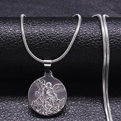 SAINT MICHAEL PROTECT US Archangel Stainless Steel Necklaces Chain Men/Women Gold Color Choker Necklace Jewelry Joyas NHH32