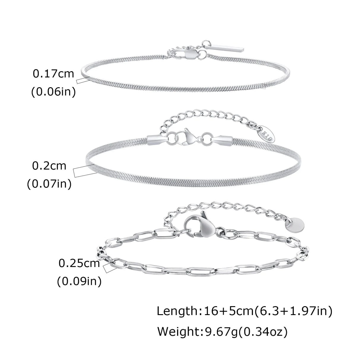 1/2/3pcs Chain Bracelet for, Stainless Steel Twisted Rope Cuban Chain