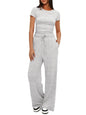 Summer Solid Loose Casual Tracksuit Women's Two Pieces Set O Neck Short Sleeves T-shirts and Wide Leg Pants Sets Sportswear Set