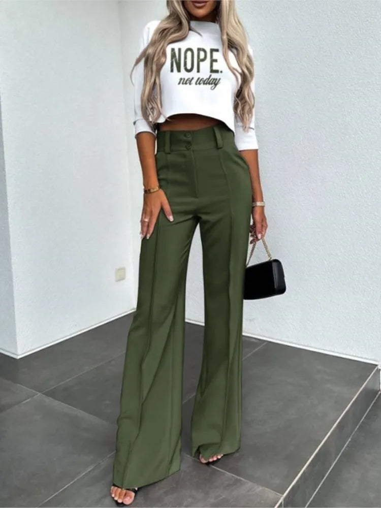 Casual Long Sleeve Shirt Pants Set Office Lady Spring Autumn Fashion