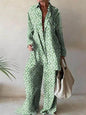 Spring Autumn Fashion Sets Women Long Sleeve Lapel Printed Casual Elegant Beach Loose Wide Legs Trousers Ladies Two Piece Suits