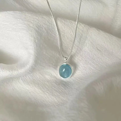 925 Sterling Silver Necklace with Moonstone and Natural Aquamarine Pendant, Necklace, Clavicle Chain, Women's Jewelry