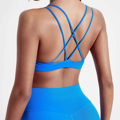 Solid Color Cross Fitness Bra with Chest Pad