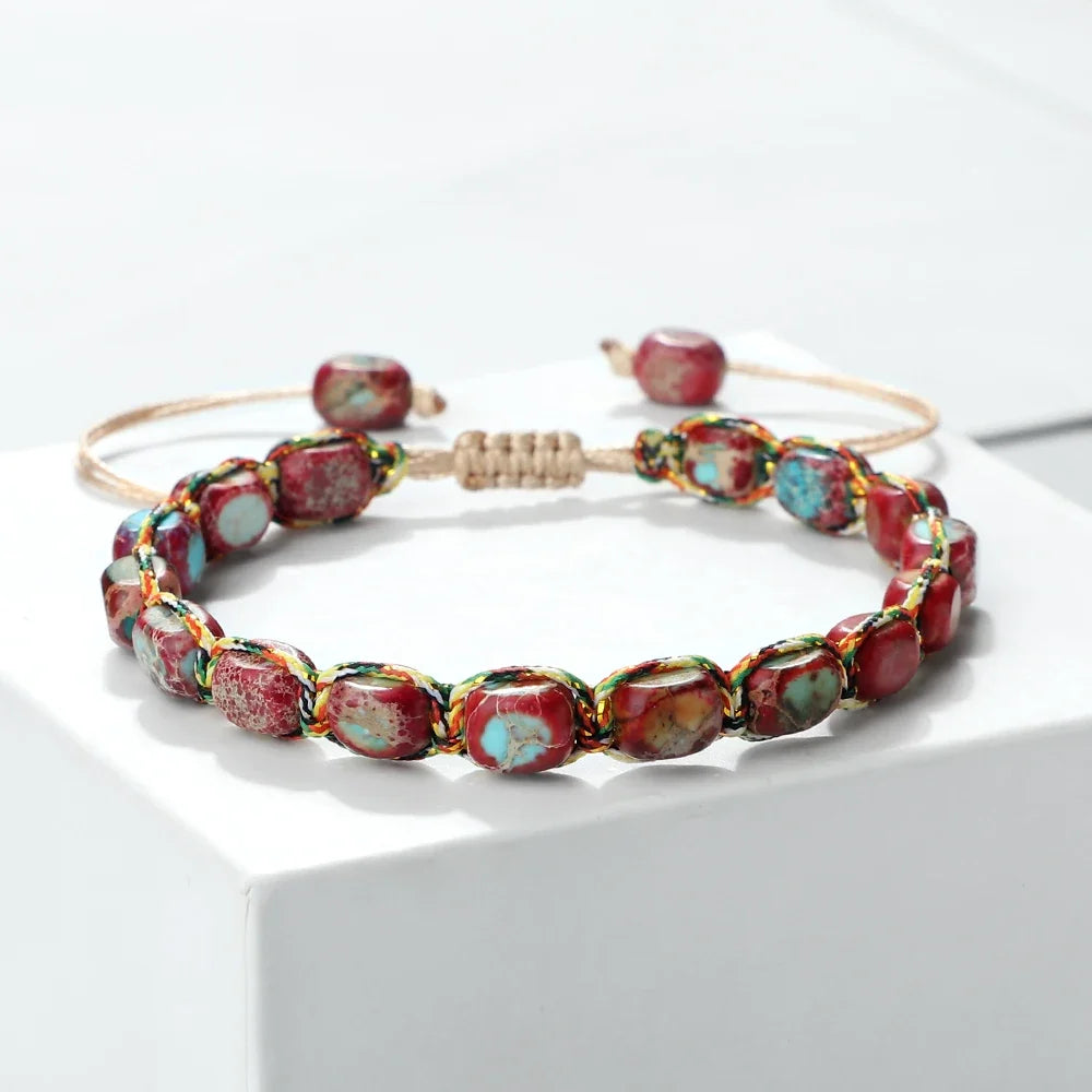Bohemian Imperial Stone Beaded Bracelet Handmade  Braided String Bangles Friendship Jewelry Gift Vintage Design Strand Bracelets