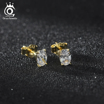 ORSA JEWELS Exquisite 925 Sterling Silver Zircon Earrings for Women Shiny 8A Premium Cubic Zirconia Earrings Party Jewelry LZE03