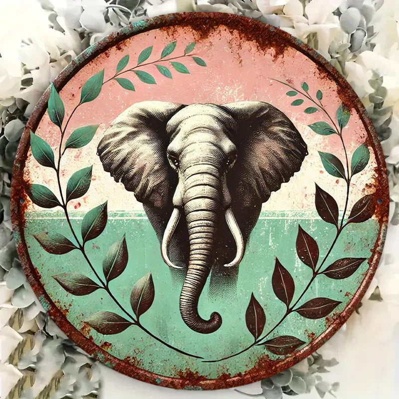 Vibrant 8x8" Metal Elephant Sign - Decorative Aluminum Wall Art for Home, Entryway & Party Gifts