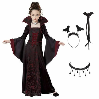 Kids Vampire Costume Gothic Halloween Dress with Accessories