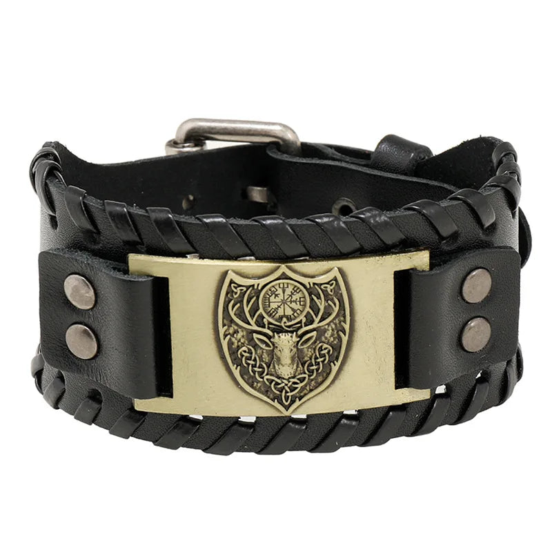 Trendy Viking Bracelet Nordic Rune Compass God Bird Charm Men's Bracelet New Fashion Leather Woven Jewelry Accessorie Party Gift