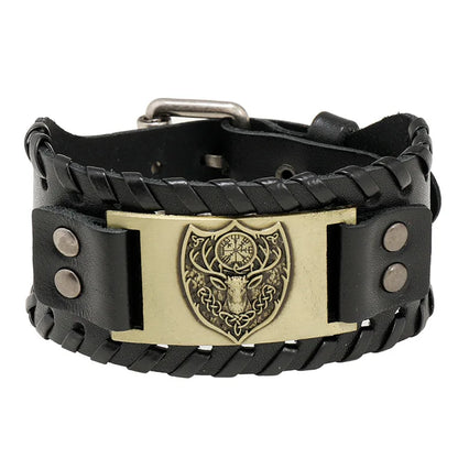 Trendy Viking Bracelet Nordic Rune Compass God Bird Charm Men's Bracelet New Fashion Leather Woven Jewelry Accessorie Party Gift