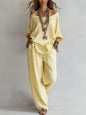 Summer New Casual Loose Linen Women's Two Piece Set Three-quarter Sleeve Off Shoulder Top Wide Leg Pants Suit Women Clothing