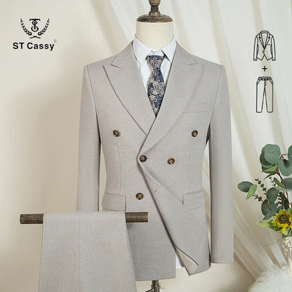 ST Cassy Elegant Man Suit 2 Piece Set Modern Wedding Party Outfit Suits for Men Stylish Business Office Suit Banquet Attire