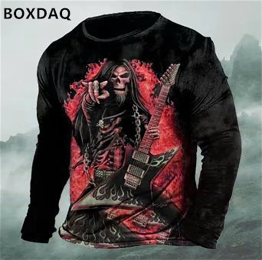 Horror Skulls Style Men T-Shirts Spring Autumn Long Sleeve Rock Skull 3D Print Street Hip Hop Male Tees 6XL Big Size Casual Tops