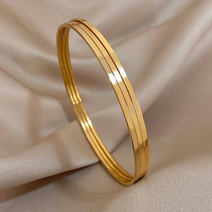 3pcs Glossy 18K Gold Plated Stainless Steel Bangle Bracelet for Women
