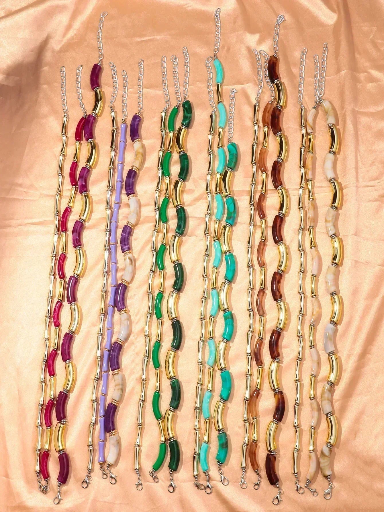 3 pieces/set Bohemian Acrylic Bamboo Beads Choker Necklace Set for Women Chunky Tube Necklaces 2024 Accessories Jewelry