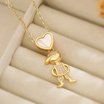 Luxury Gold-Plated Heart-Shaped Pendant Necklace for Boys And Girls Korean Trend Niche Anti Allergy Jewelry Gift